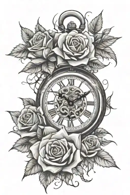1 Pocket Watch Surrounded By Roses That Have Thorns Wrapping