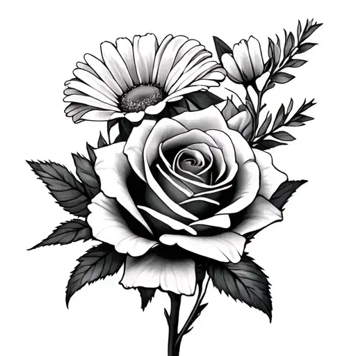 2 Roses And Iris Flower And A Daisy Flower