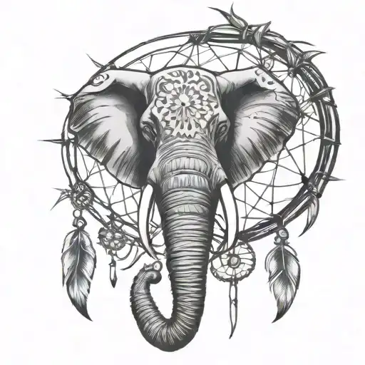 Elephant Face And Dreamcatcher Hanging Upside