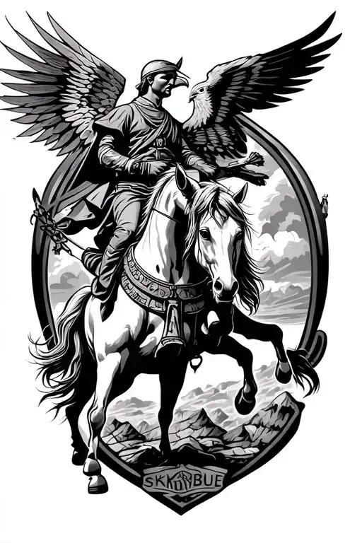 Skenderbue On A Horse With The Albanian Eagle At The Wrist