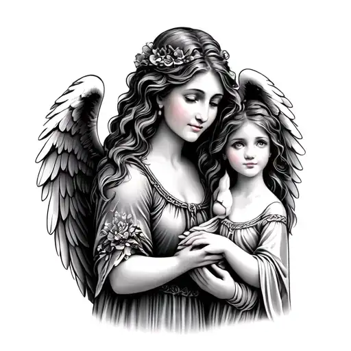 Mom With Angel Wings Holding A Young Woman's Hand