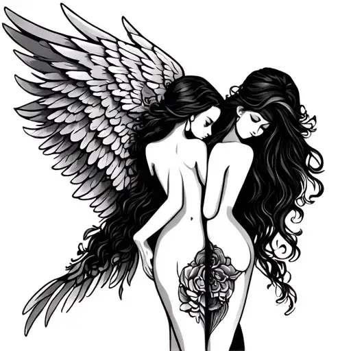 Two Women On The Back Of The Angel Wings
