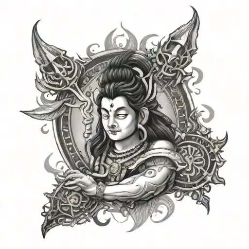 Mrityunjay's Mantra In Sanskrit With Half Lord Shiva And Half Trident