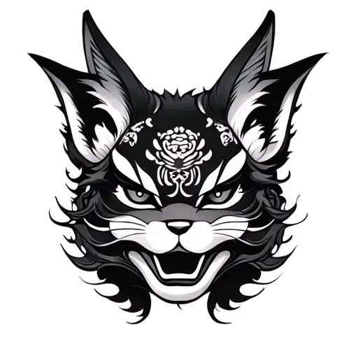 Japanese Temple And Kitsune Mask
