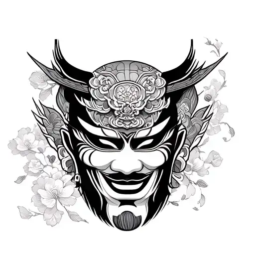 Japanese Temple And Kabuki Mask