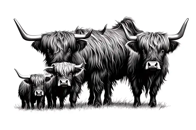 Highland Cow Family Of 4