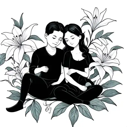 Lilly Flower Mother And Son Sitting