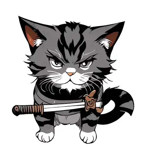 Simple Ghibli Style Cat With A Katana