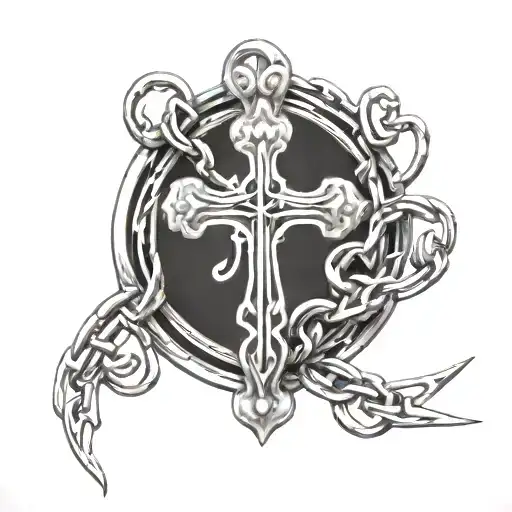 Spiraling Chains With Cross At The End On Forearm