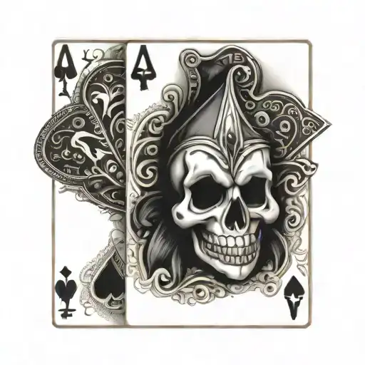 A Deck Of Cards With 4 Aces And A Jester Mask Above The Cards