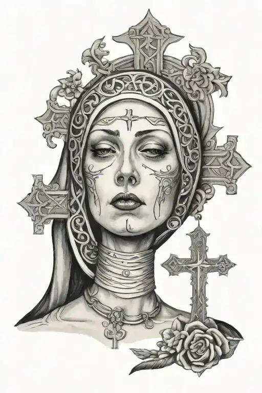 Holy Beautyful Nun With A Cross On Her Holy Face