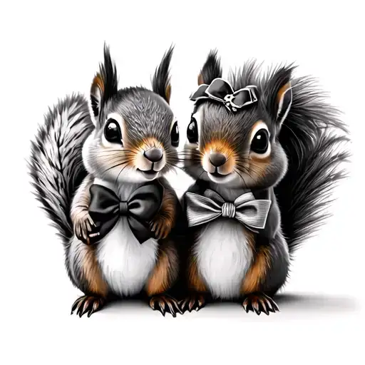 Two Squirrels One Girl With Bow One A Boy