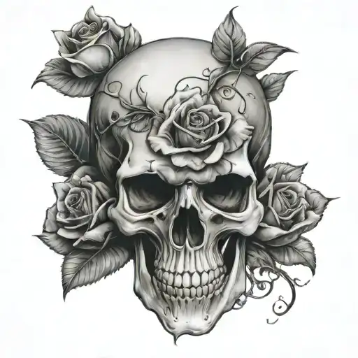 Realistic Skull And Roses