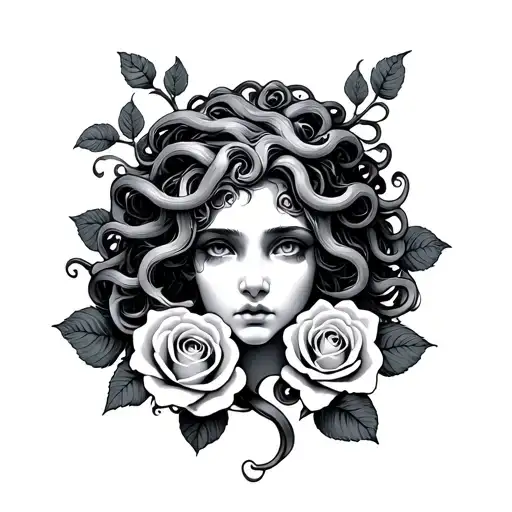 Small Medusa Surrounded By Roses