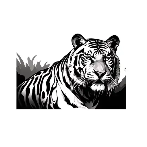 American Traditional Tiger Black White