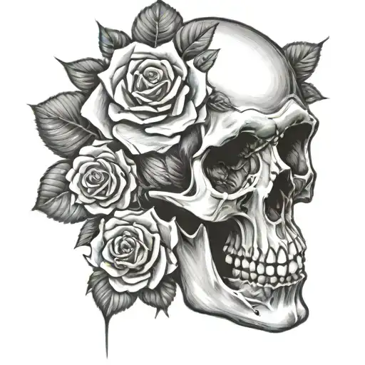 Realistic Skull And Roses
