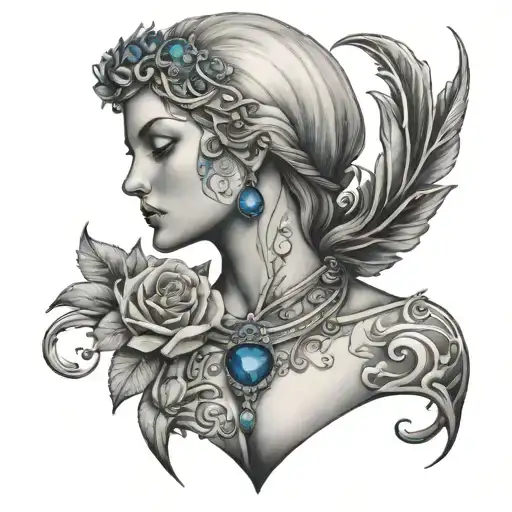 Demeter Half Body With Blue Sapphire Heart And Tear Drop