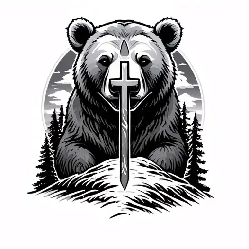 Nature Mountain Bear & Cross Combine