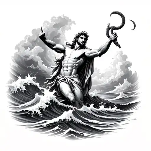 Poseidon Rising From Waves Crashing