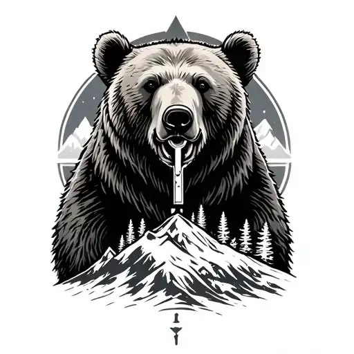 Nature Mountain Bear & Cross Combine