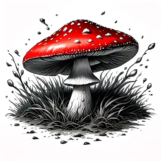 Mushroom Red And Black With A Trippy Effect Coming Off Of It