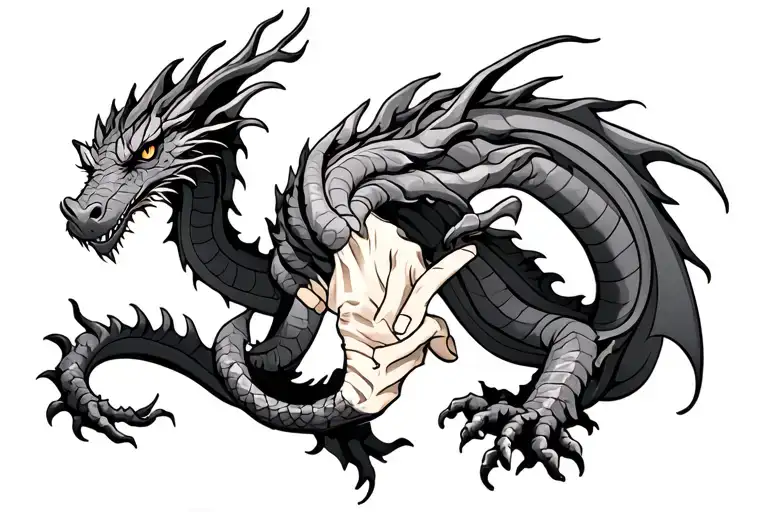 Dragon Around Collar Bone Hand Holding