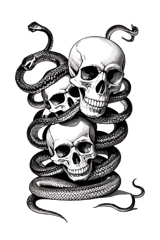 Skulls Stacked Up In A Pile With Snakes Wrapped Around Them