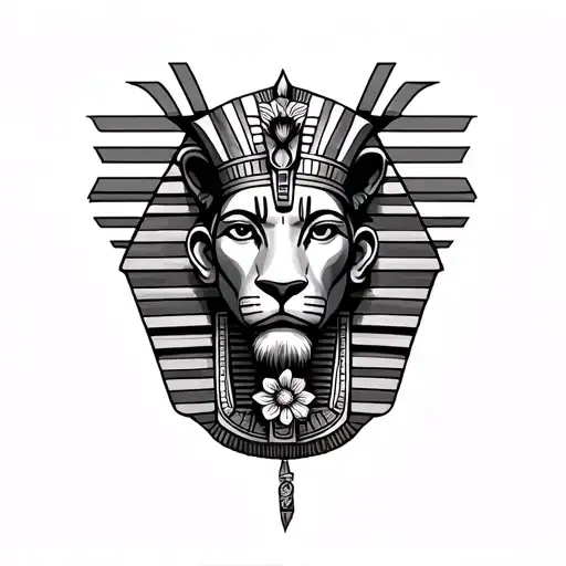 Ank Egypt Pharaon King With Lion And Flower Of Life
