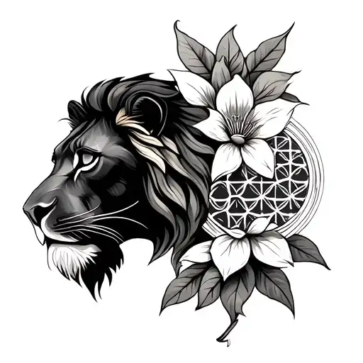 Ank Egypt With Lion And Flower Of Life Intertwined