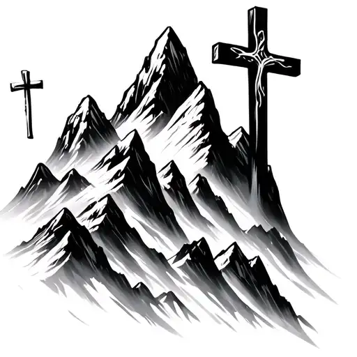 Mountain Range With Crosses