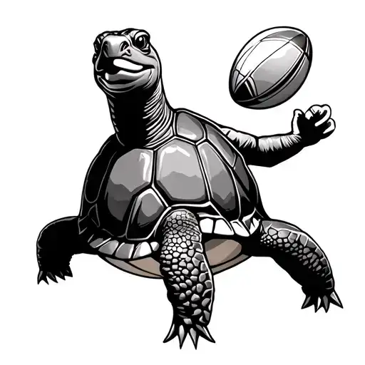 Turtle Doing A Rugby Drop With A Rugby Ball And Aiming At The Rugby Posts