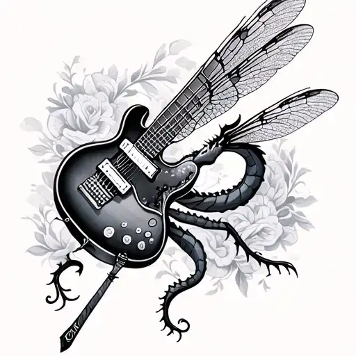 Dragon Fly And Guitar Merging