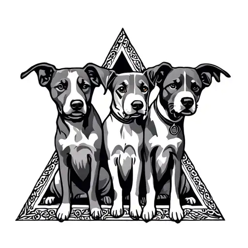 3 Dogs And Triangle Outline Intertwined