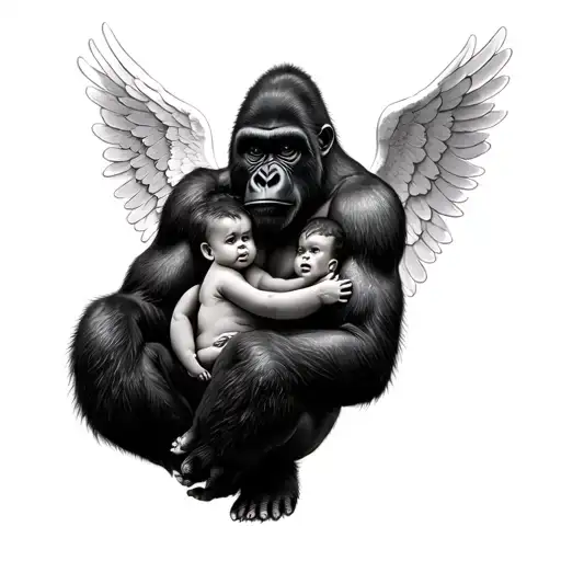 A Gorilla Mother Who Will Protect Her Child With Angels With Angels