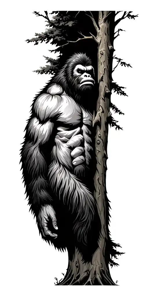 Bigfoot Looking At You Mean Behind A Tree