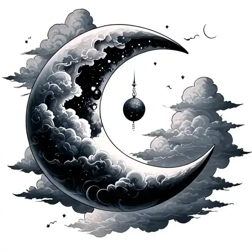 Crescent Moon With Clouds