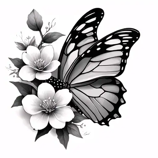 Butterfly And Sakura Flowers