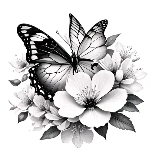 Butterfly And Sakura Flowers Growing