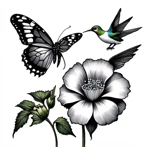 Butterfly On A Dogs Nose And A Humming Bird On A Geranium Flower