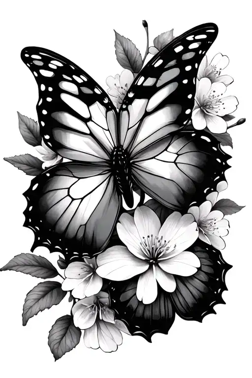 Butterfly And Sakura Flowers Growing