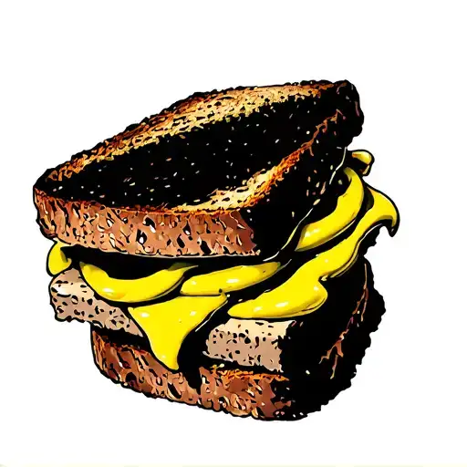 Sandwich In Black And White Drawing With Mustard In Colour