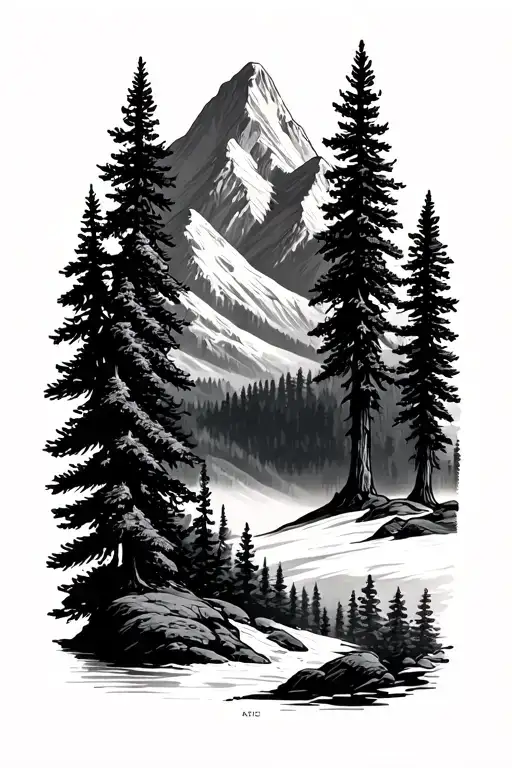 Mountains And Pines