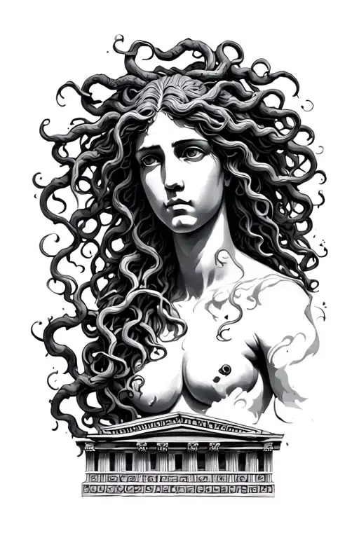 Medusa And Greek Temple