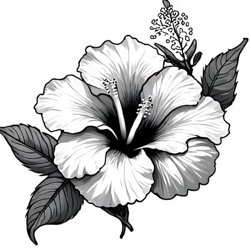 Hibiscus With Stem Simple Outline