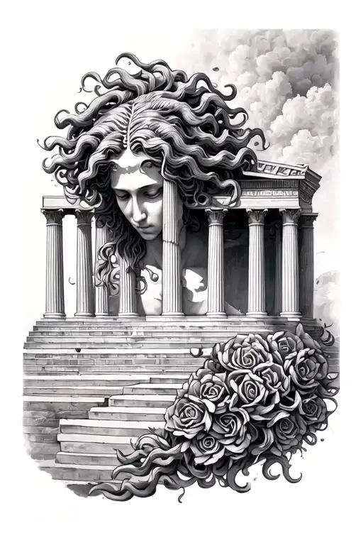 Medusa And Greek Temple Realistic