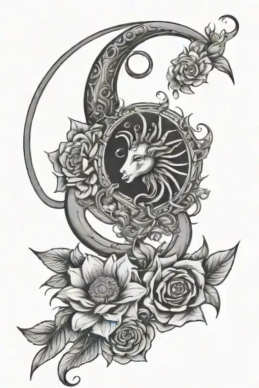 Capricorn Flowers Moon And Sun Symbols