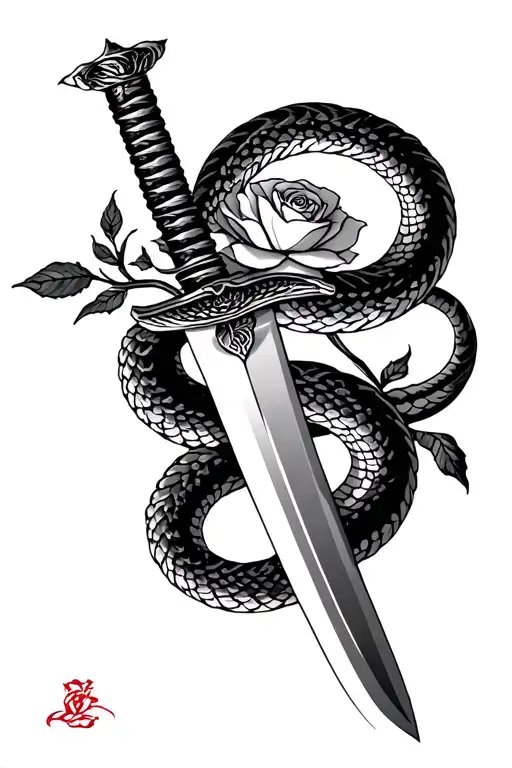 Katana With Snake And Rose Intertwined
