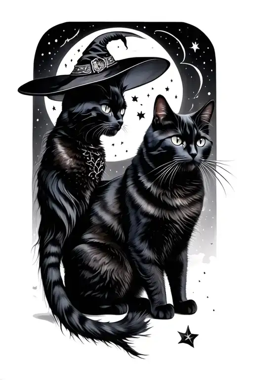 Witch And Black Cat And Moon