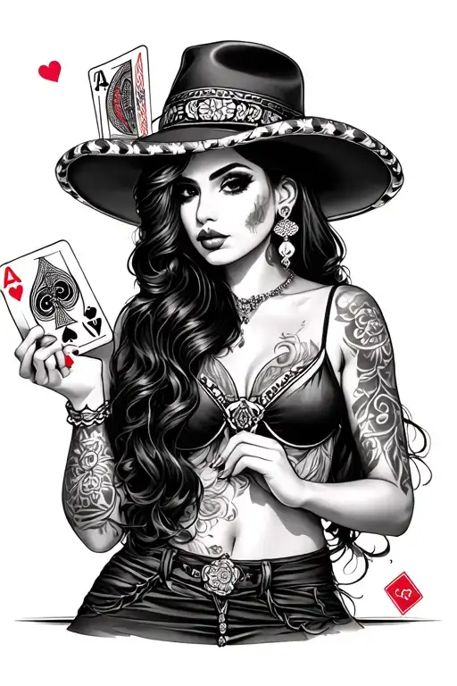 Chicano Style Girl With Playing Cards