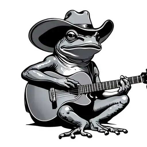 Frog Playing Guitar In Cowboy Hat Sitting
